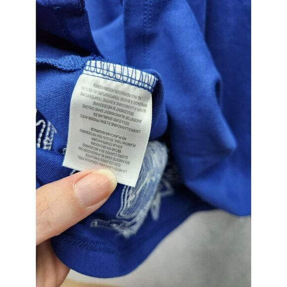 Alfred Dunner Womens Blue Tropical Print Cotton Blend Short Sleeve Top Size M - Picture 4 of 5